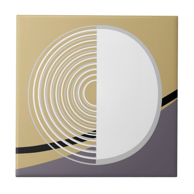 Modern Geometric Abstract White, Yellow, and Gray Ceramic Tile (Front)