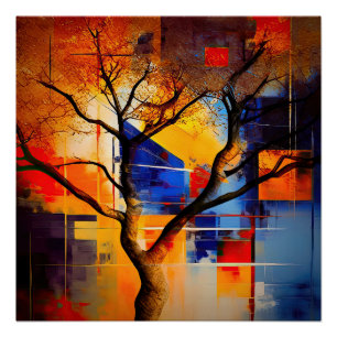 Modern Geometric Abstract with Tree Poster