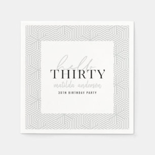 Modern geometric and script 30th birthday party napkins