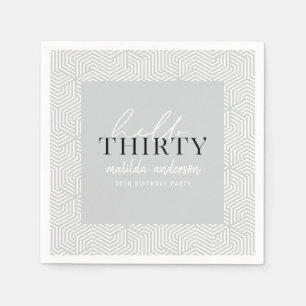 Modern geometric and script 30th birthday party napkins