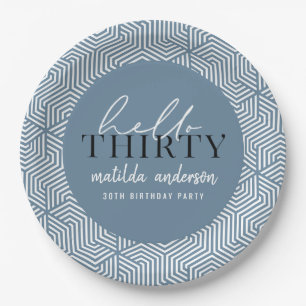 Modern geometric and script 30th birthday party paper plates
