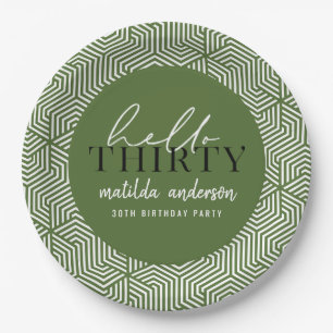 Modern geometric and script 30th birthday party paper plates