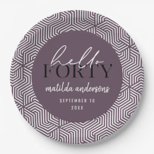 Modern geometric and script 40th birthday party paper plates