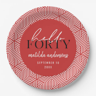 Modern geometric and script 40th birthday party paper plates