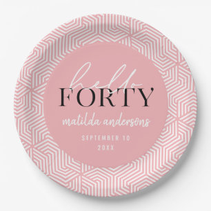 Modern geometric and script 40th birthday party paper plates