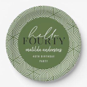Modern geometric and script 40th birthday party paper plates