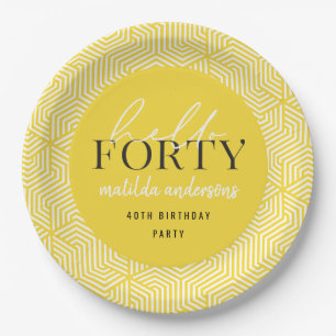 Modern geometric and script 40th birthday party paper plates