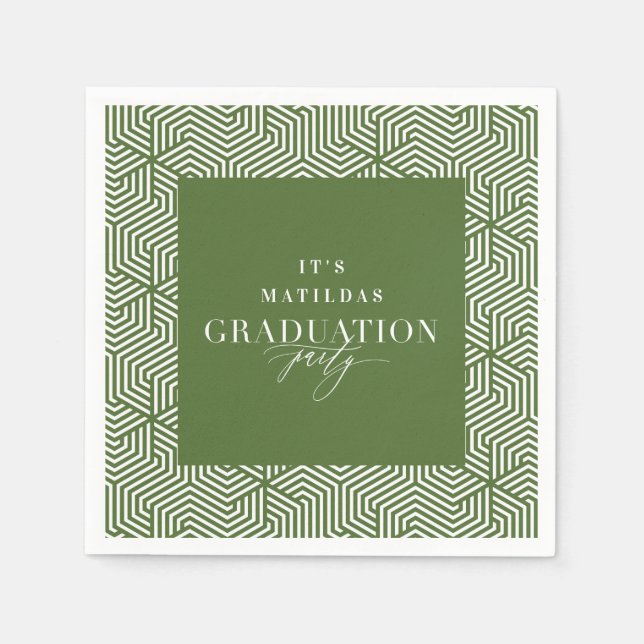 Modern geometric and script graduation party napkins (Front)