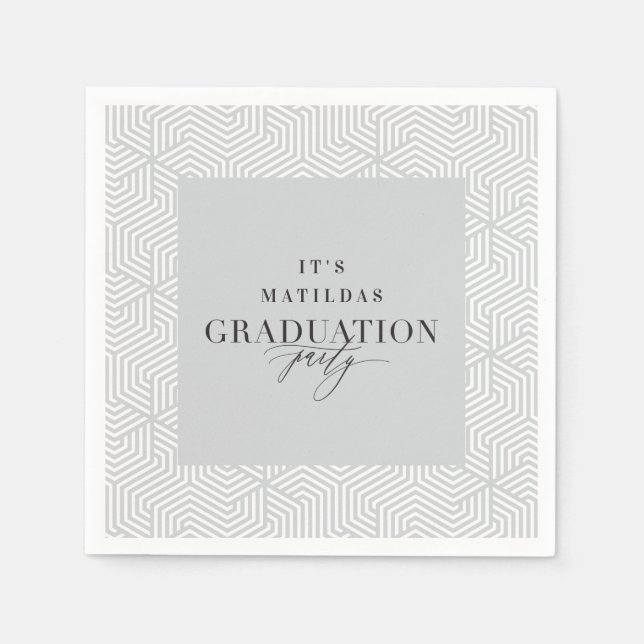 Modern geometric and script graduation party napkins (Front)