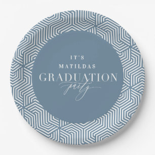 Modern geometric and script graduation party paper plates