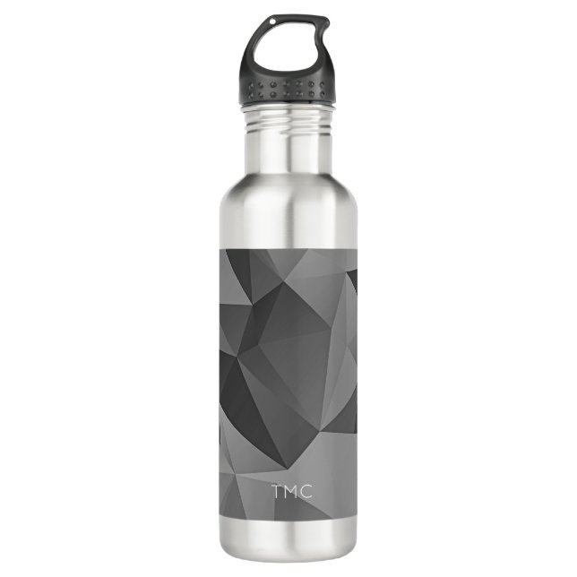 Modern Geometric Angles INITIALS Grey Cool Stainless Steel Water Bottle (Front)