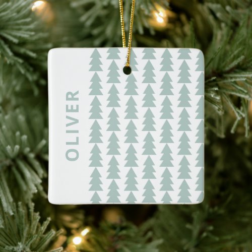 Modern geometric aqua blue Christmas tree graphic Ceramic Ornament