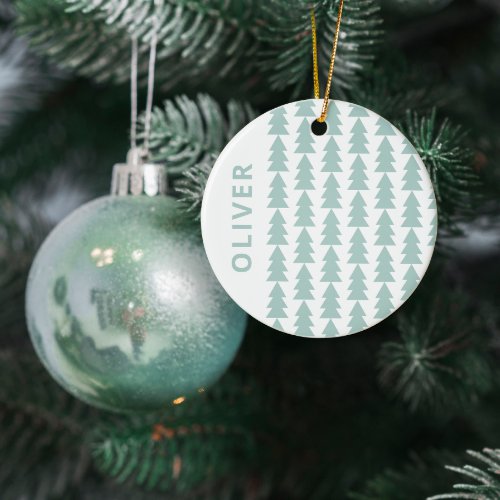 Modern geometric aqua blue Christmas tree graphic Ceramic Ornament