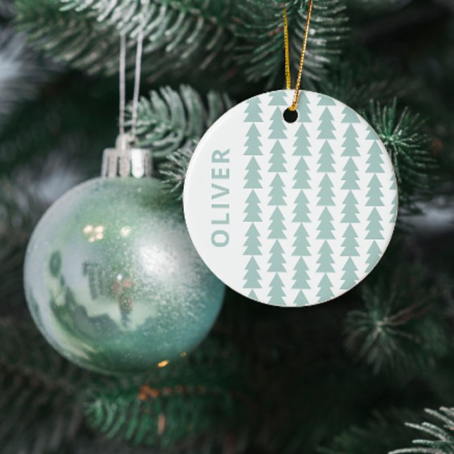Modern geometric aqua blue Christmas tree graphic Ceramic Ornament (Creator Uploaded)