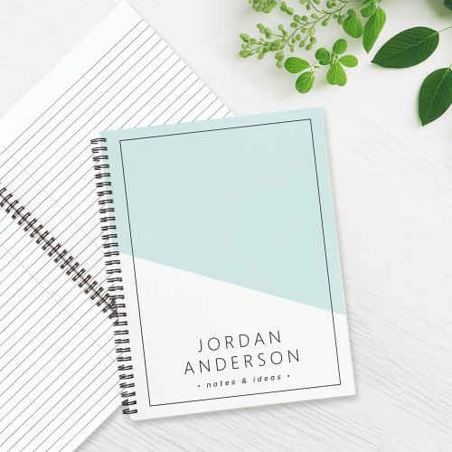 Modern geometric aqua blue white name and text no notebook