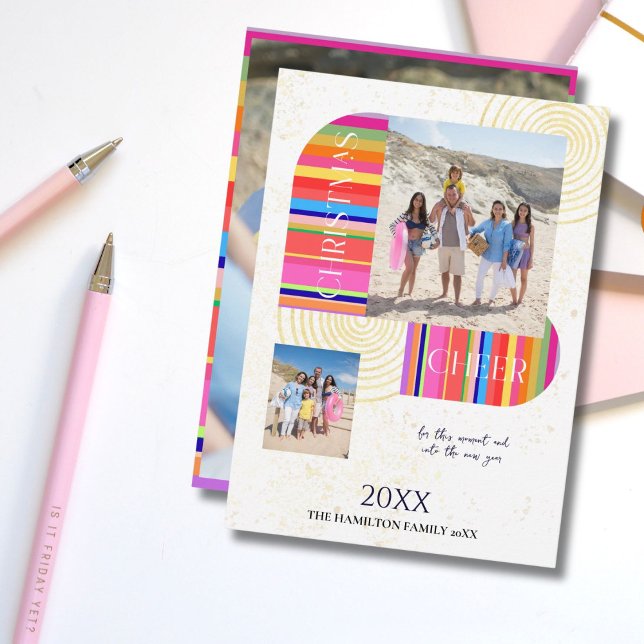 Modern Geometric Arch 3 Photos Holiday Card (Creator Uploaded)