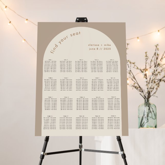 Modern Geometric Arch Beige Sand Wedding Seating Foam Board (In Situ (Stand))