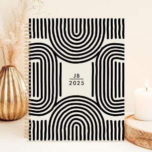 Modern Geometric Arch Lines 2025 Monogram Planner