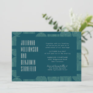 Modern Geometric Arch Lines Teal Blue Wedding Invitation