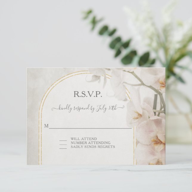 Modern Geometric Arch Pink Orchid Floral BOHO RSVP Card (Standing Front)