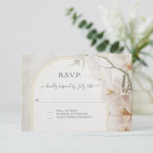 Modern Geometric Arch Pink Orchid Floral BOHO RSVP Card