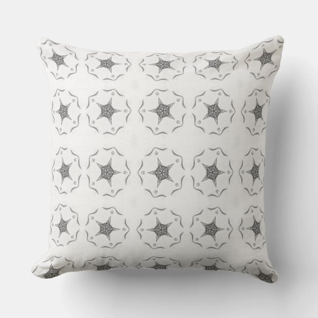 Modern Geometric Art Black White Gray Star Pillow (Front)