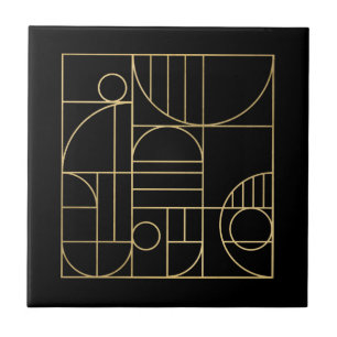 Modern Geometric Art Deco Faux Gold/Black Ceramic Tile