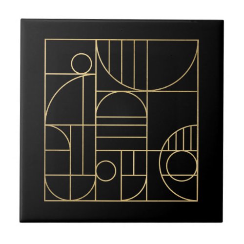 Modern Geometric Art Deco Faux GoldBlack Ceramic Tile
