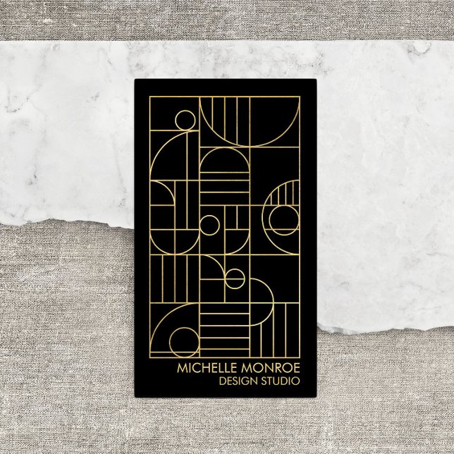 Modern Geometric Art Deco Faux Gold/Black Designer Business Card (Creator Uploaded)