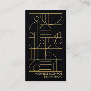 Modern Geometric Art Deco Faux Gold/Black Paper Business Card