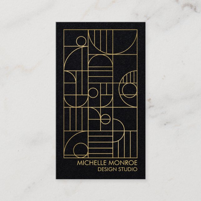 Modern Geometric Art Deco Faux Gold/Black Paper Business Card (Front)