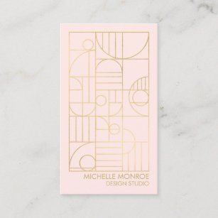 Modern Geometric Art Deco Faux Gold/Pink Designer Business Card
