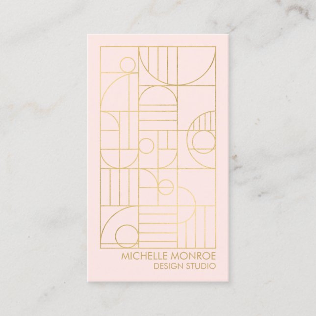 Modern Geometric Art Deco Faux Gold/Pink Designer Business Card (Front)
