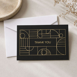 Modern Geometric Art Deco Gold/Black Thank You Card