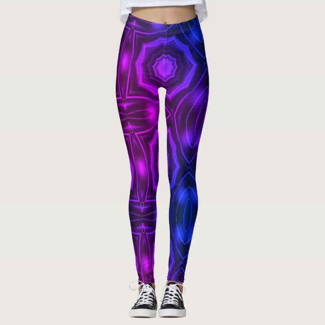 Modern geometric art hot pink purple leggings (Front)