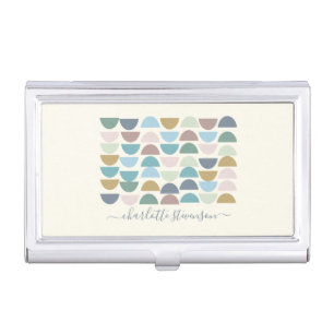 Modern Geometric Art in Earthy Pastel Personalized Business Card Case
