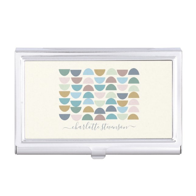 Modern Geometric Art in Earthy Pastel Personalized Business Card Case (Front)