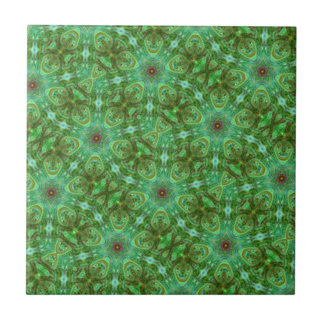 Modern Geometric Art Peacock Green  Ceramic Tile (Front)