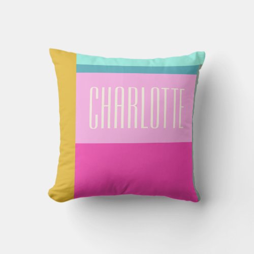 Modern Geometric Art Personalized Blue Pink Yellow Throw Pillow