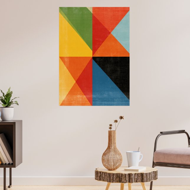 Modern Geometric Art Poster - Colorful Triangles  (Living Room 3)