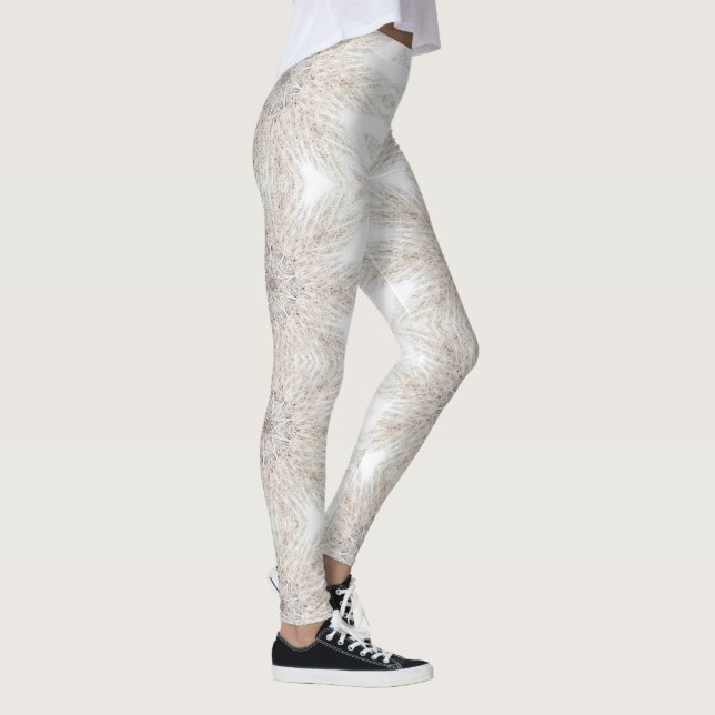 Modern geometric art white gray women's leggings (Right)