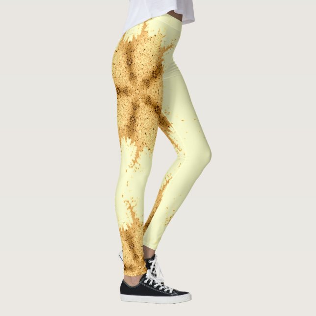 Modern geometric art yellow sepia women's leggings (Right)