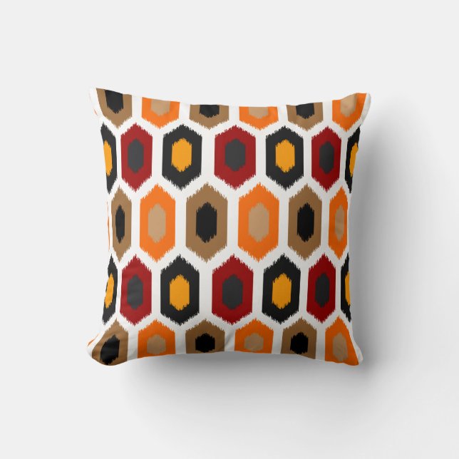 Modern Geometric Autumn Ikat Throw Pillow (Front)
