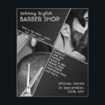 Modern geometric barber flyer<br><div class="desc">Faux metallic stainless steel texture and images inspired by haircut and shaving services.</div>