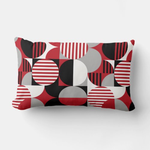 Modern Geometric Bauhaus Black Red Gray Lumbar Pillow