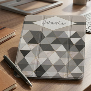 Modern Geometric Beige Gray Monogram Name Design iPad Mini Cover