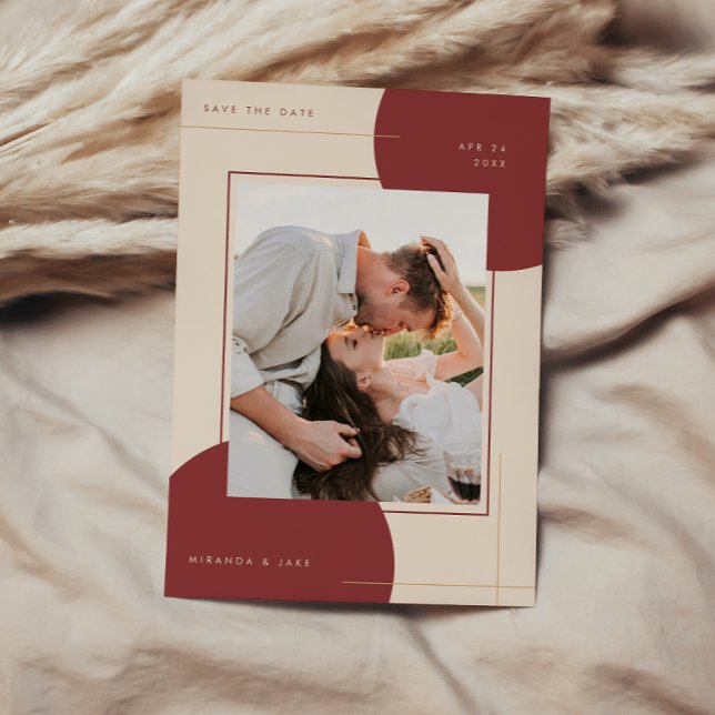 Modern Geometric Beige Inline Photo Wedding Save The Date (Creator Uploaded)
