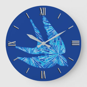 Modern Geometric Bird, Cobalt and Sky Blue Large Clock