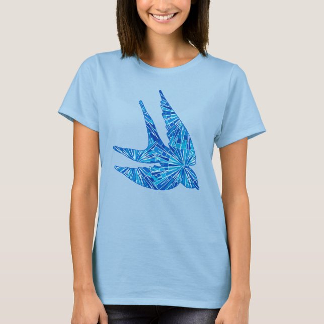 Modern Geometric Bird, Cobalt and Sky Blue T-Shirt (Front)