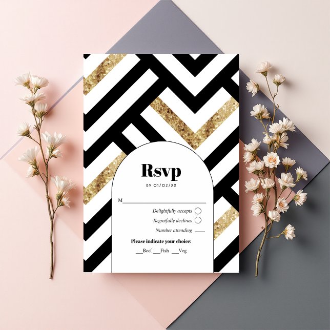 Modern Geometric Black and Gold RSVP Card (Modern Geometric Black and Gold RSVP Card)